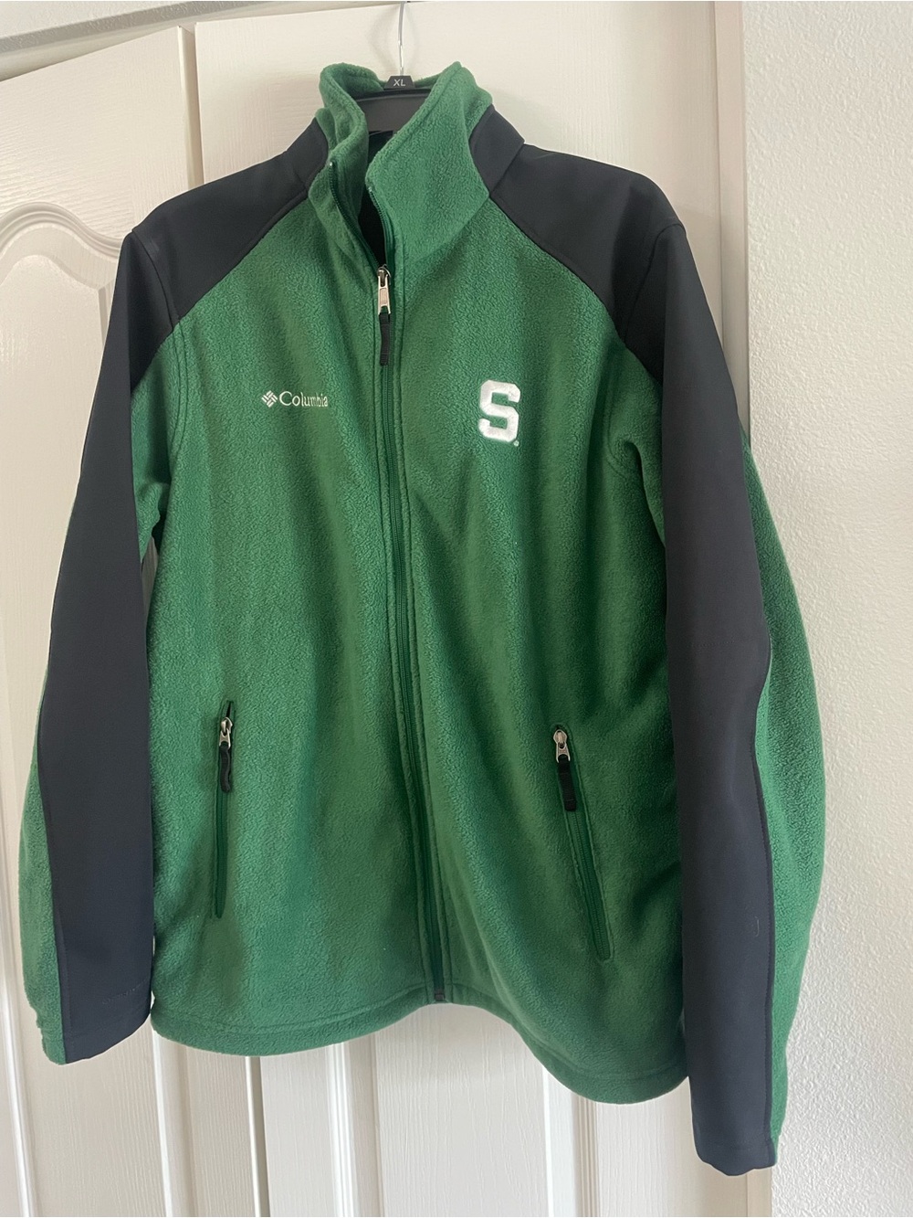 Columbia Green and Black Men's Fleece Jacket with MSU logo